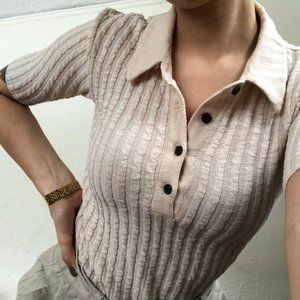 Beige Ribbed Zara Polo